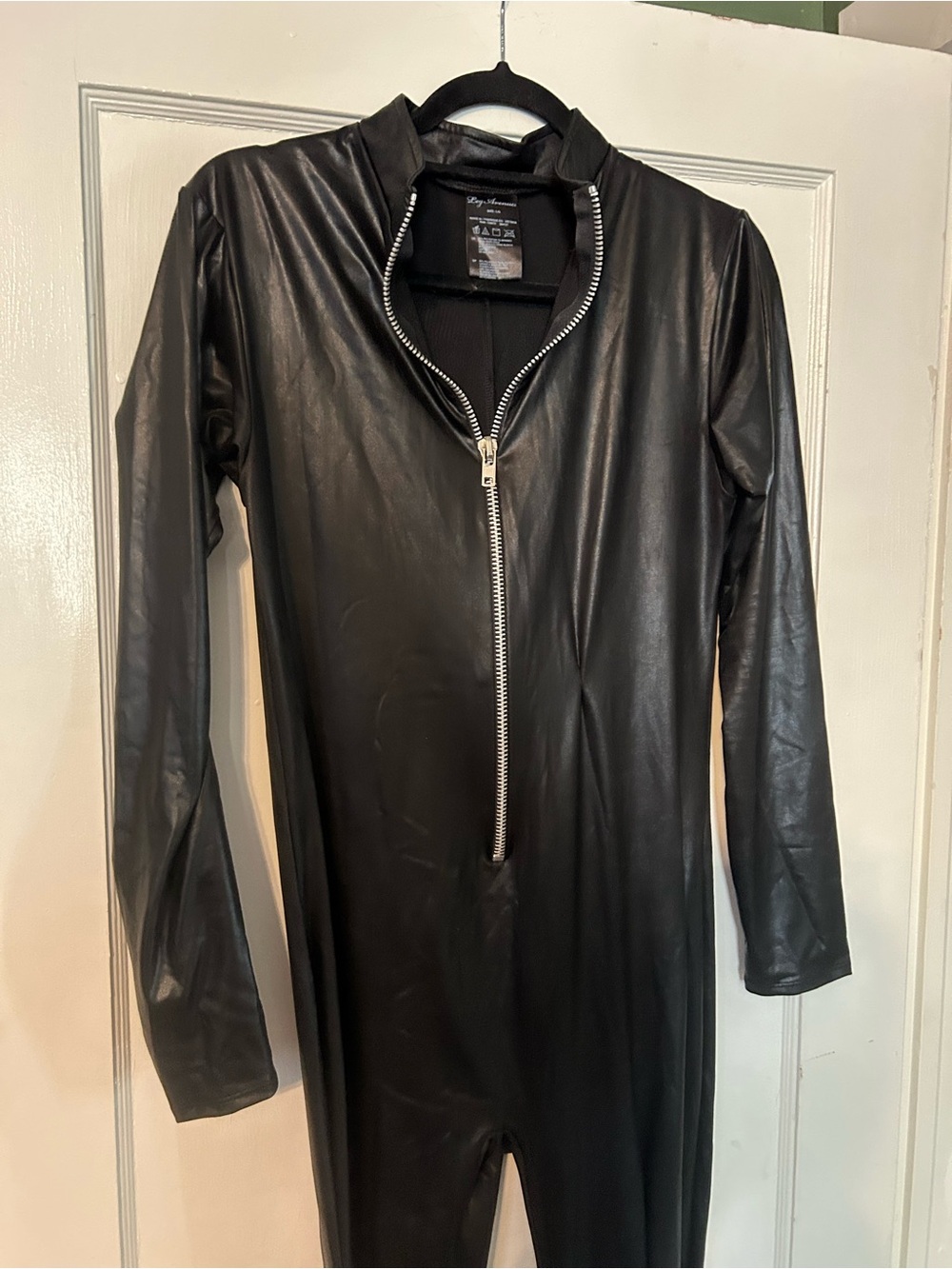 Leg Avenue Black Lamé Zipper Front Catsuit Jumpsuit - Picture 4 of 7